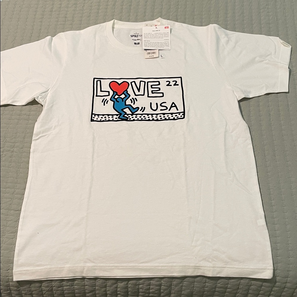 Keith Haring White Graphic T-Shirt with Love USA Design